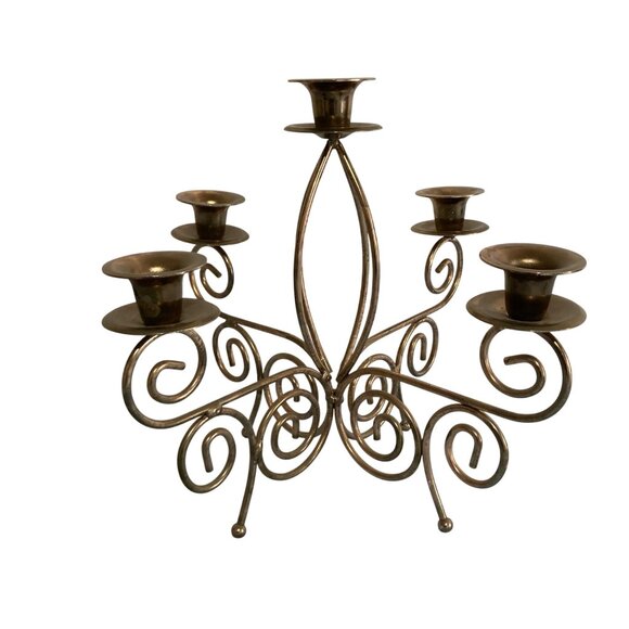 Vintage Large Gold Tone Metal Candelabra Centerpiece - Picture 2 of 9